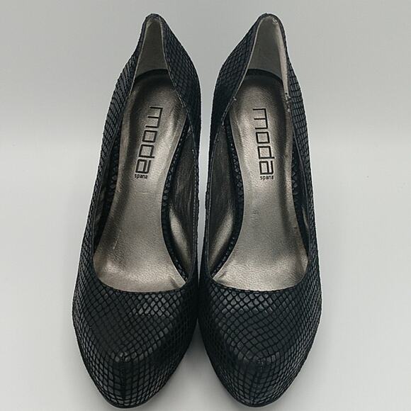 Moda Spana Black Faux Snakeskin Stilettos size 8 - Picture 2 of 8